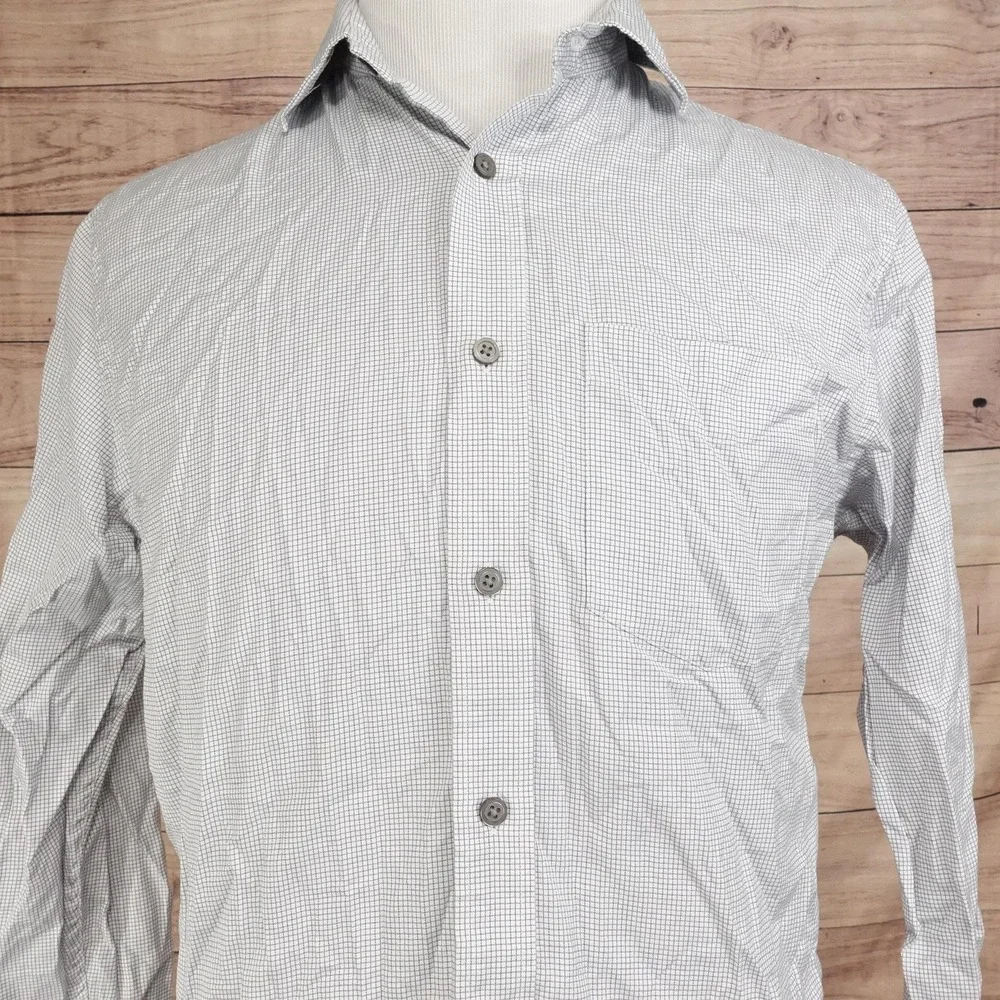 Banana Republic Shirt Mens M White Check Long Sleeve Button-Up Business Pocket